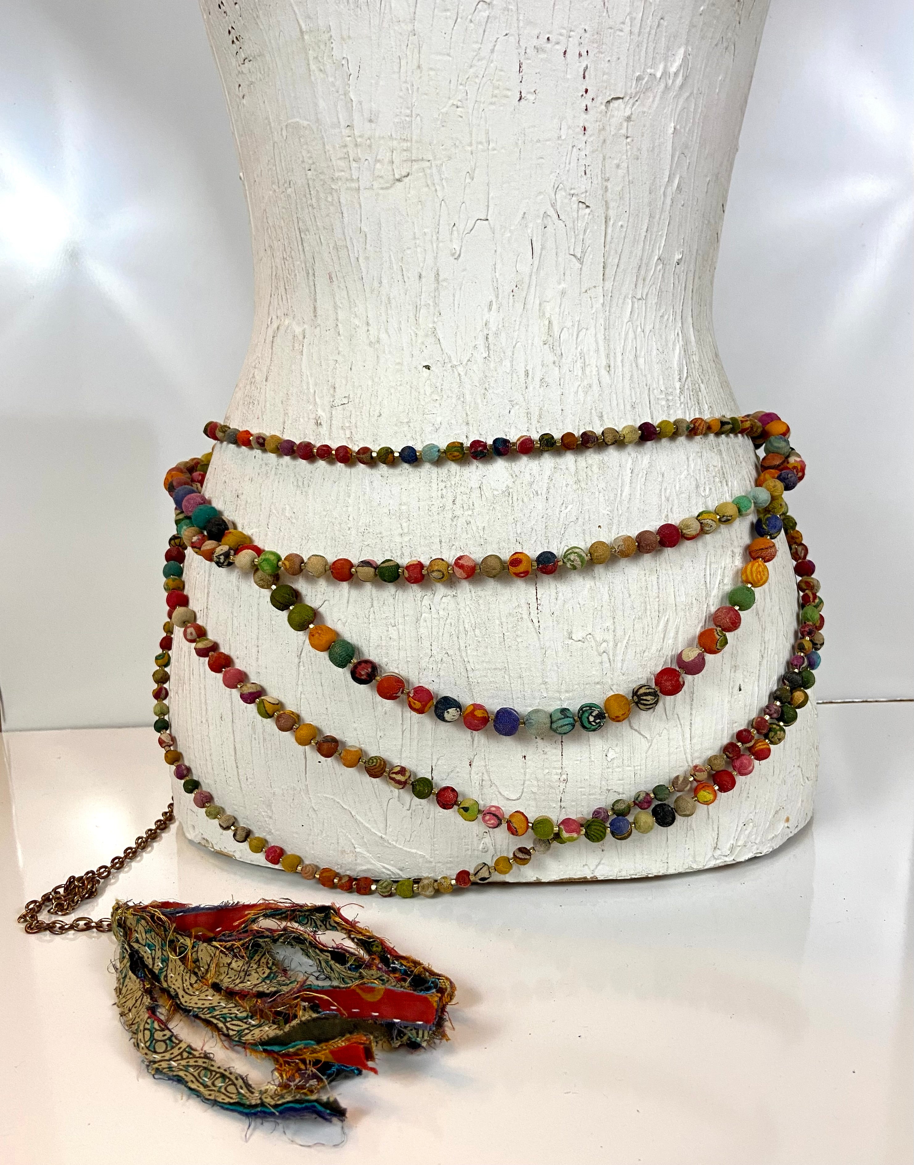 Boho fabric beads layered belt