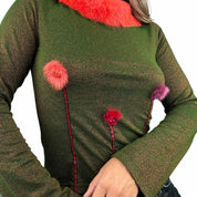 Vintage French Designer Fur Trim Top (M)