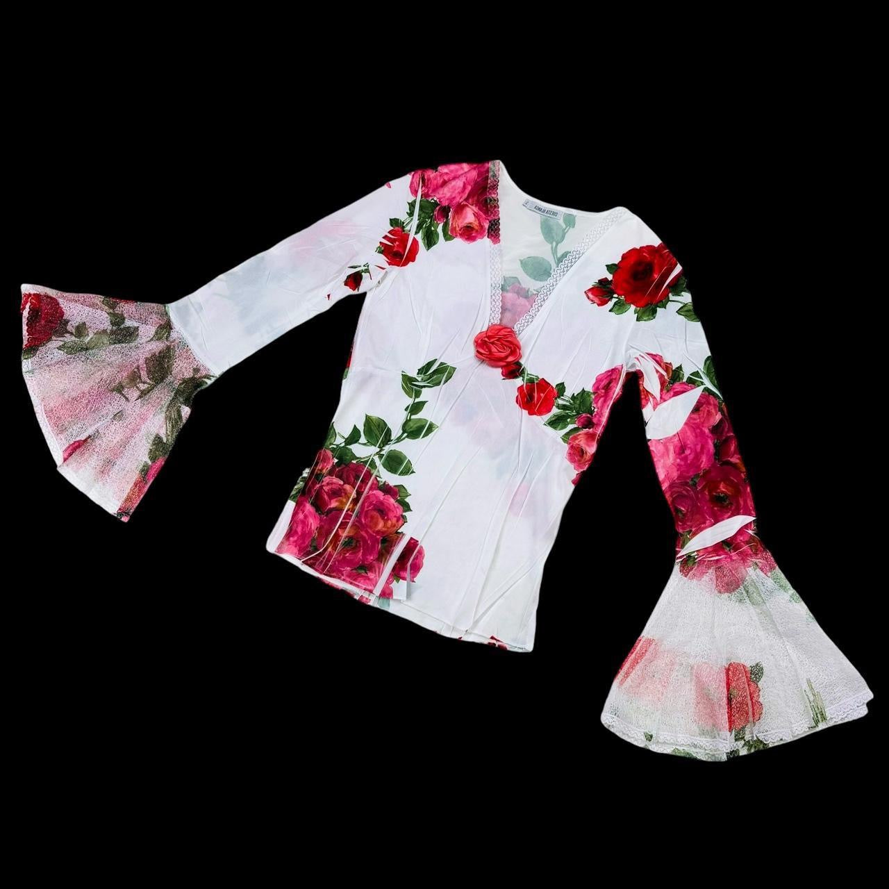 2000s Rosy Bell Sleeve Blouse (XS)