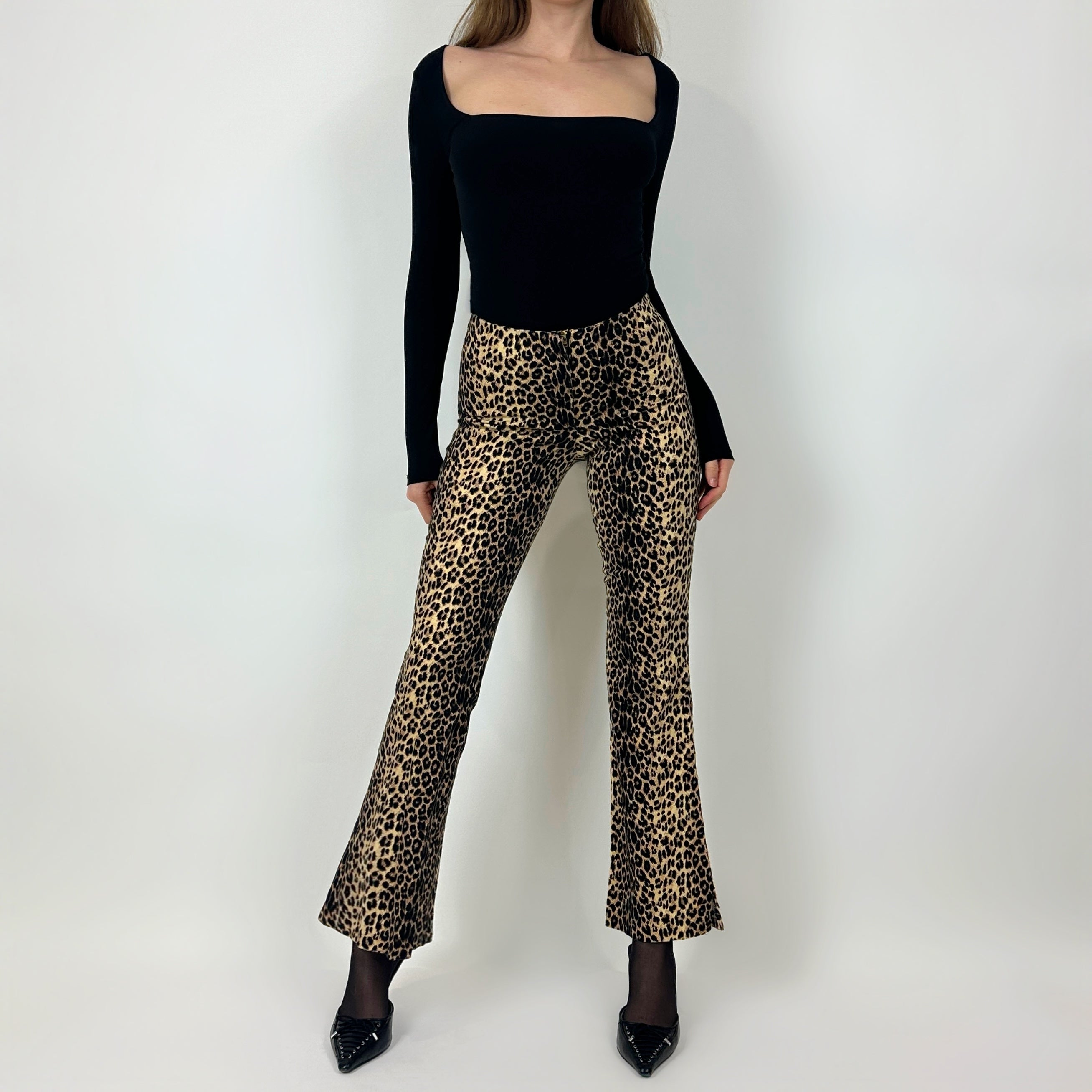 Vintage Leopard Print Flare Pants (XS)