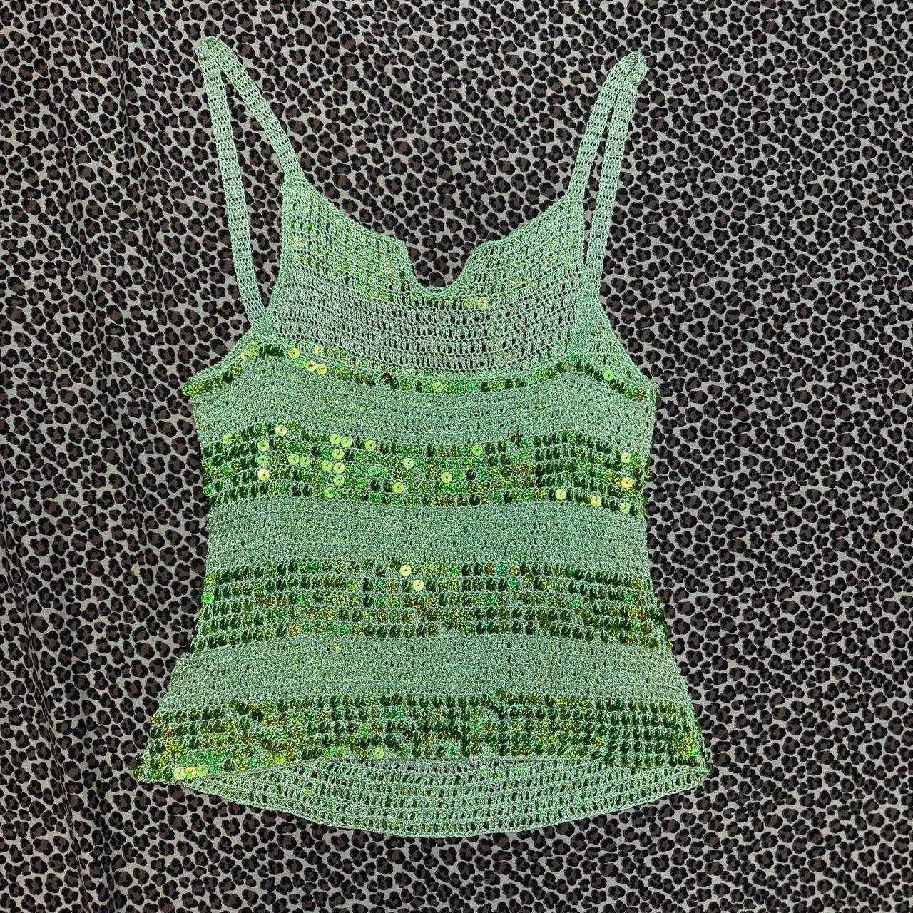Y2K Sequin & Pearl Embellished Crochet Tank Top (S/M)