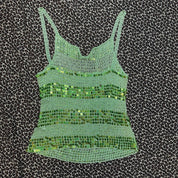 Y2K Sequin & Pearl Embellished Crochet Tank Top (S/M)