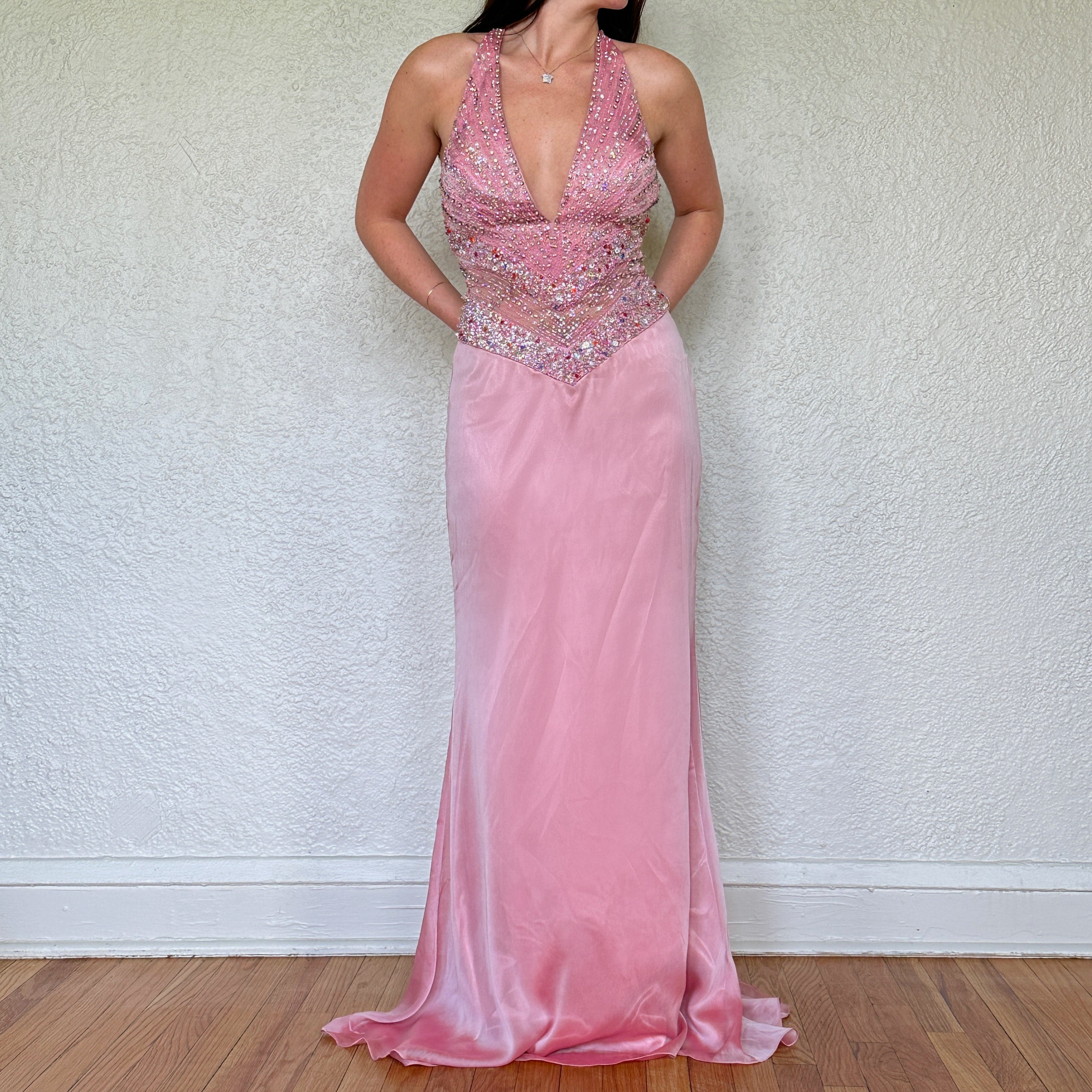 2000s Baby Pink Beaded Gown (S/M) Holy Thrift 2000s Baby Pink Beaded Gown (S/M) Holy Thrift