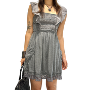 Vintage Superdry 2010s Coquette Jersey Lace Ruffle Mini Dress (XS)