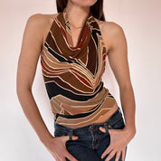 Y2K Brown Cowl Neck Tank (S)