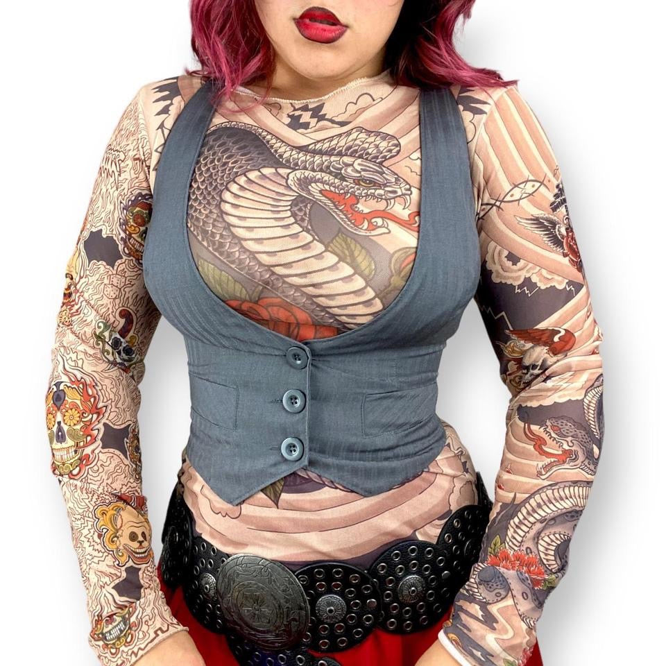 Y2K Cropped Waistcoat Vest (Small)