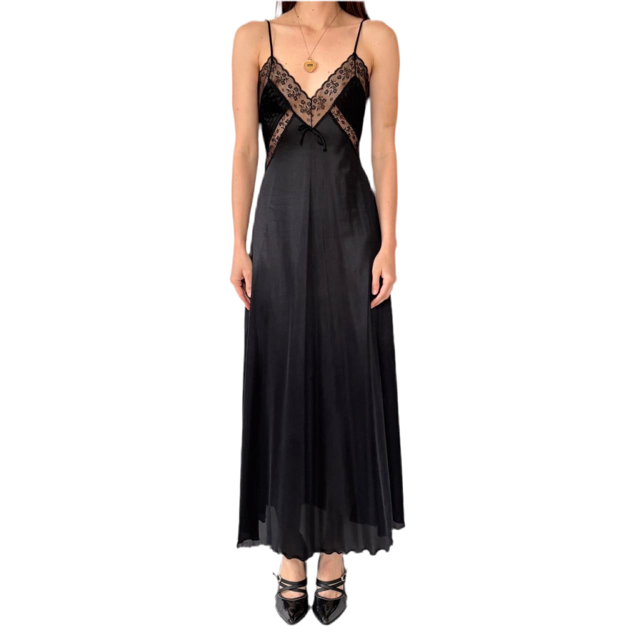 80s Noir Maxi Slip Dress (S)