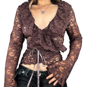 Vintage Lace Ruffle Wrap Blouse (M)
