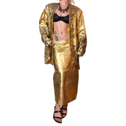 Vintage Gold Leather Skirt Suit (M/L)