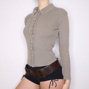 Y2K Italian Khaki Button Up Sweater (M)