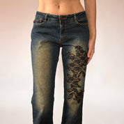 Y2K Lace Appliqué Jeans (S)