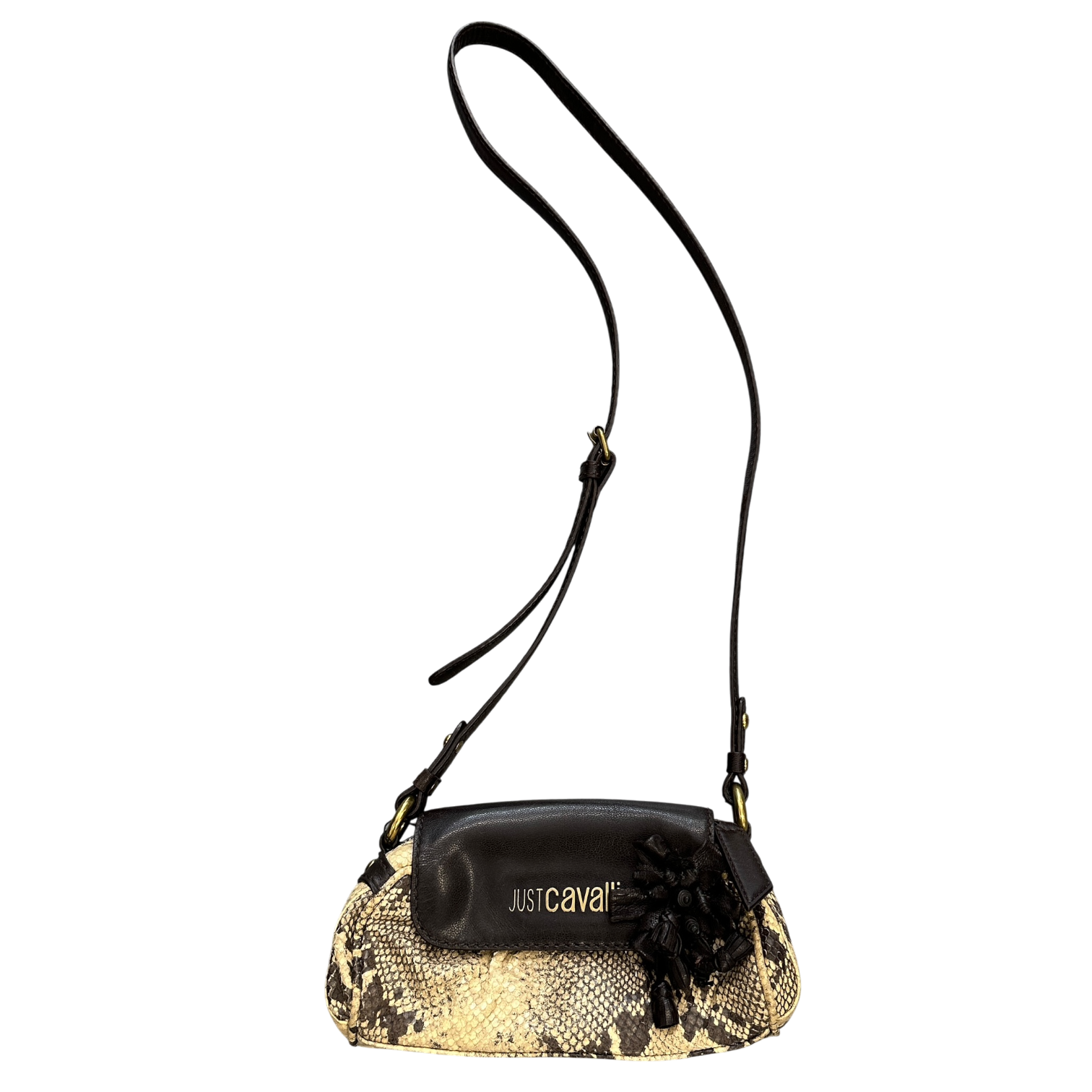Vintage Just Cavalli Leather Snakeskin Rosette Mini Shoulder Bag