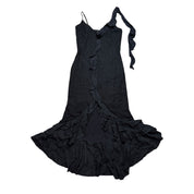 Vintage Black Lace Silk Ruffle Detail Midi Dress (M/L)