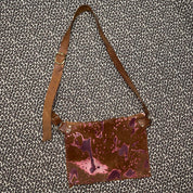 Brown & Burgundy Raw Leather Cowhide Satchel Bag