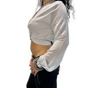 Vintage Wrap Balloon Sleeve Bolero Cardigan with Sheer Sleeves (S)