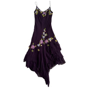 Vintage Silk Embroidered Floral Dress (M)