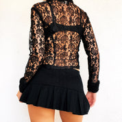 Sheer Lacy Black Zip Up Blouse (XS)