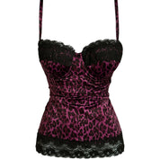 Y2K Moda International purple leopard print satin bustier camisole top (M)