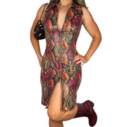 Caché Wet Look Snakeskin Dress (S)