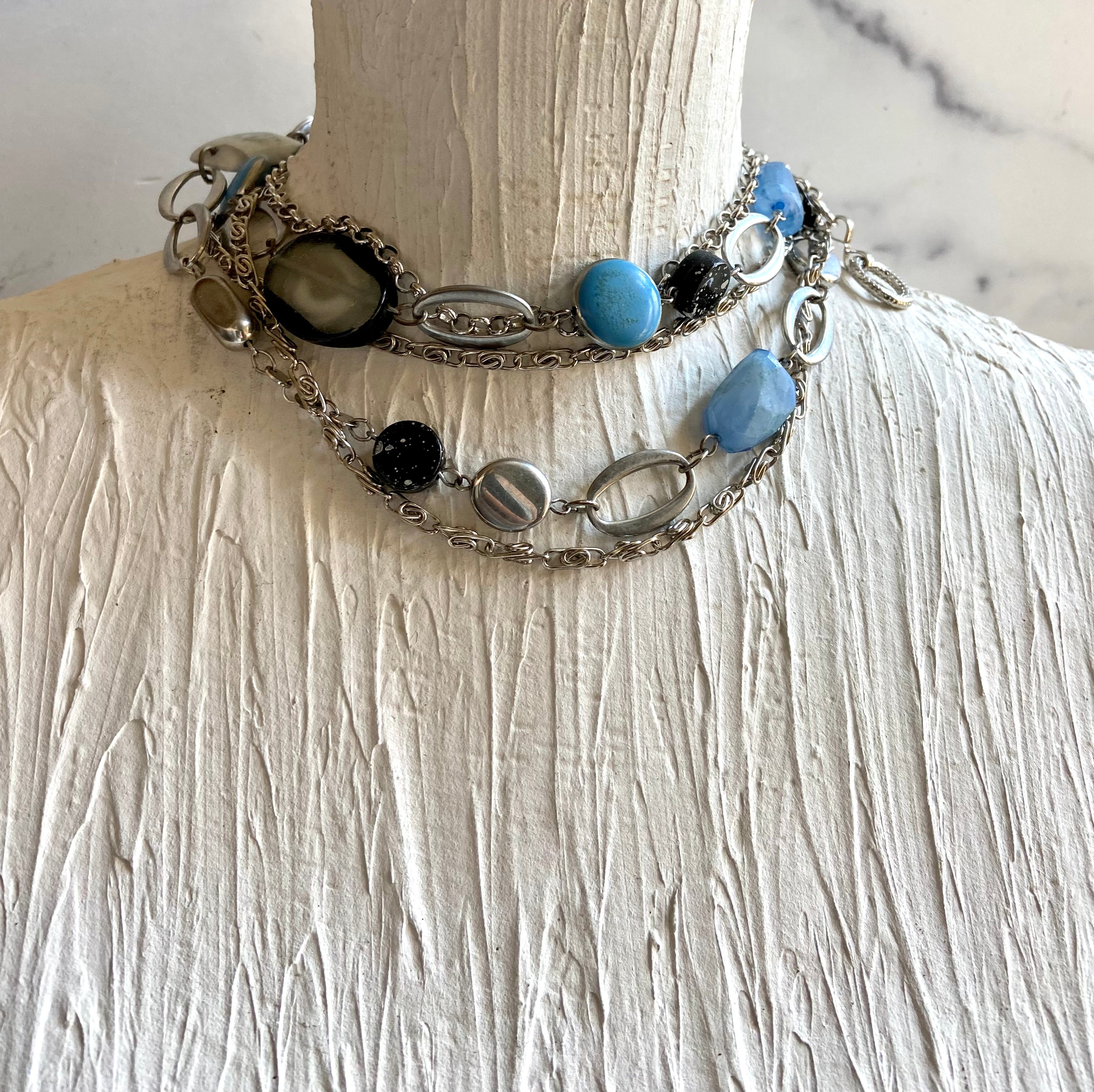2 layers metal & beads chain belt