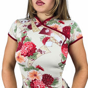 Y2K Slinky Floral Asian Inspired Top (M)