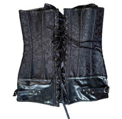 Black Corset Top With Leather Trim And Silver Hardware (S)