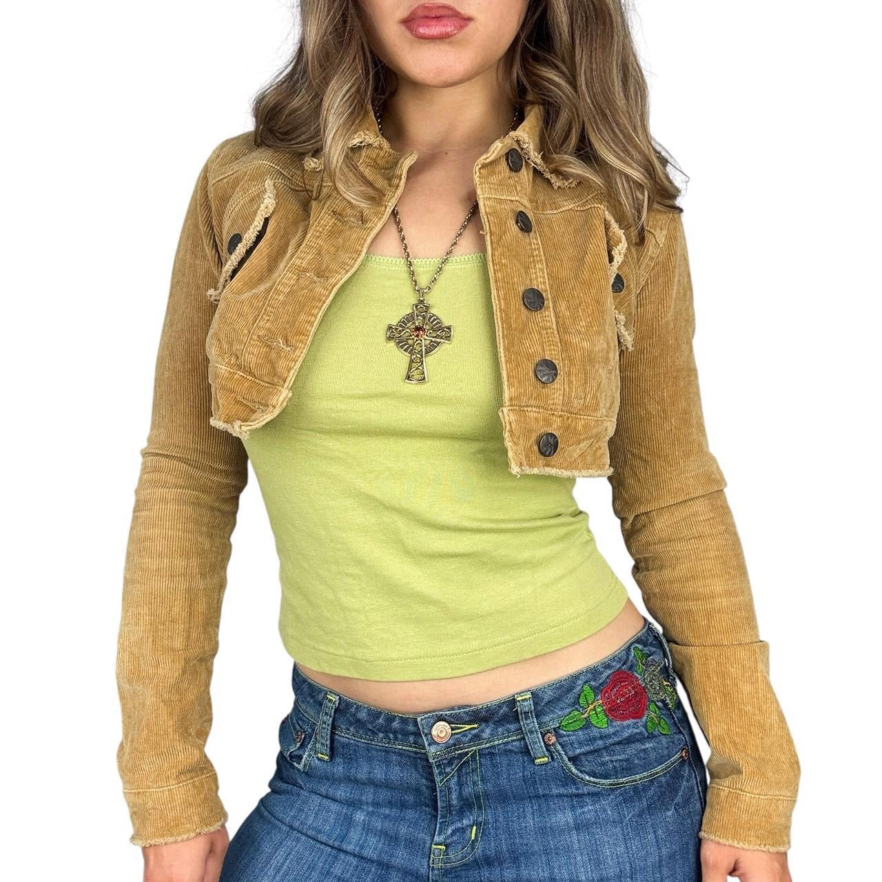 Y2K Distressed Corduroy Cropped Jacket (S)