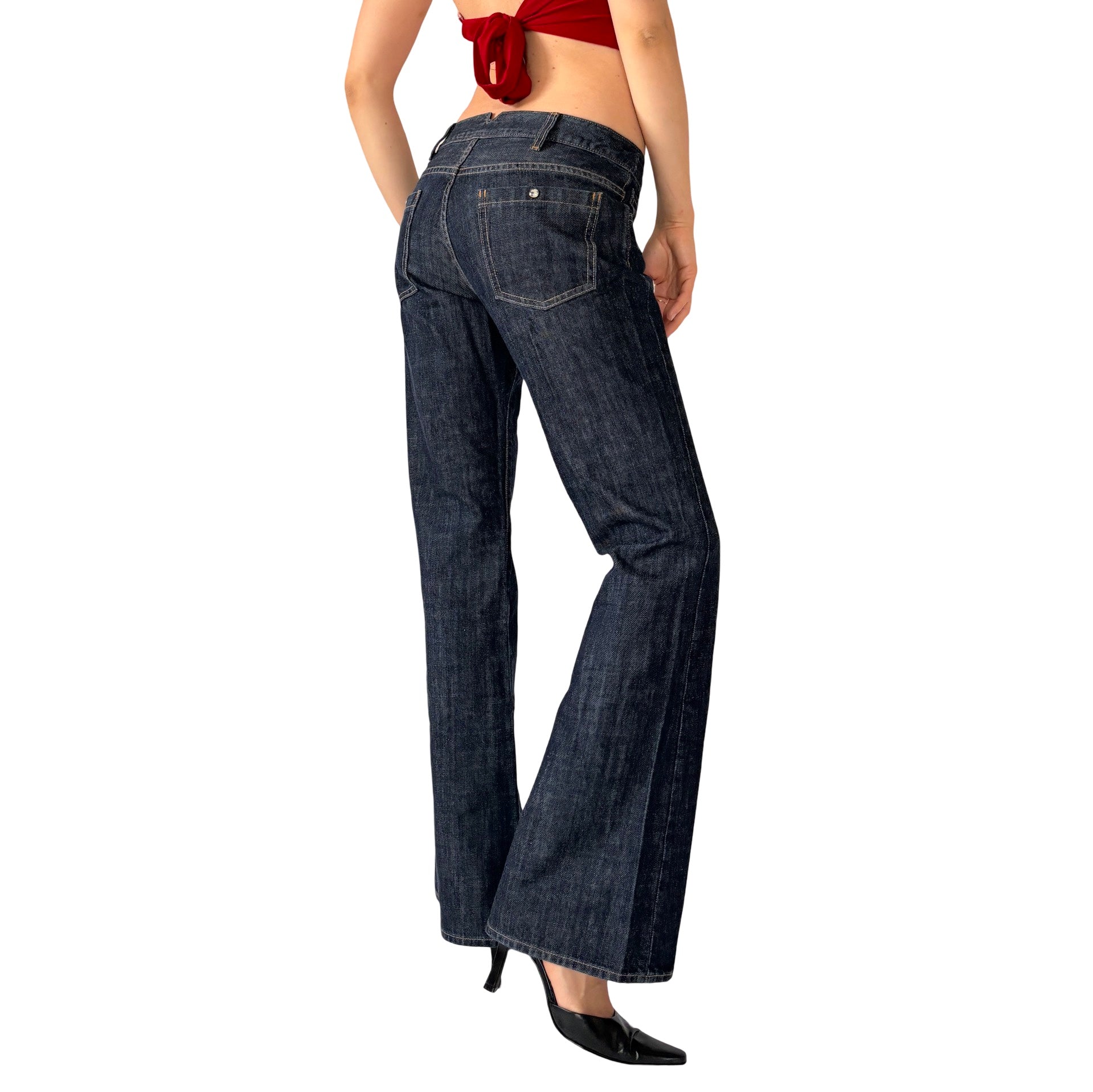 Y2K Side Zip Jeans - Dark Blue Wash (S)