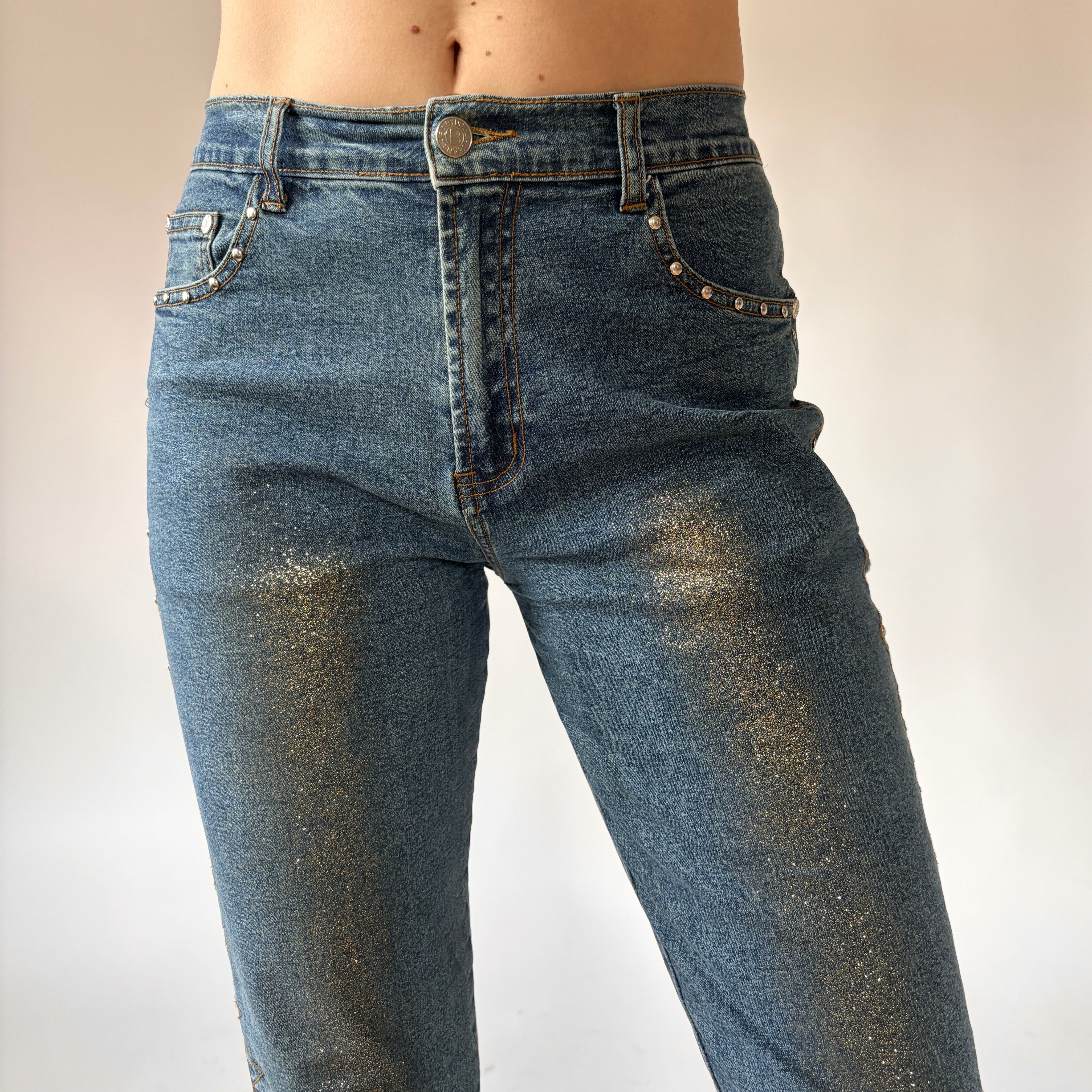 Y2K Glitter Flare Jeans (XS) – Holy Thrift
