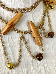 Wood beads & gold chain belt