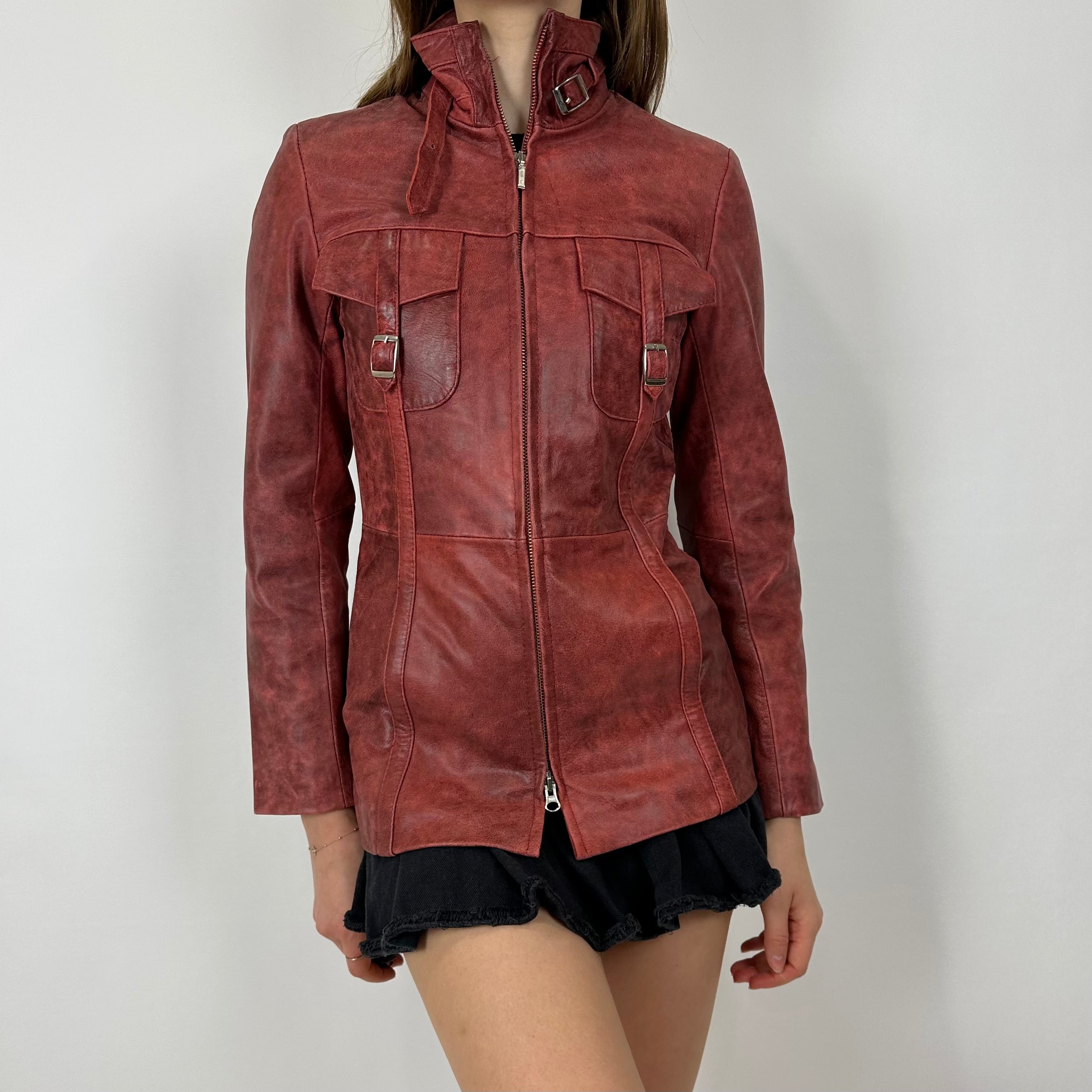 90s Red Leather Jacket (XXS/XS)