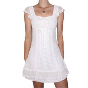 Y2K BETSEY JOHNSON White Lace Milkmaid Dress (XS)