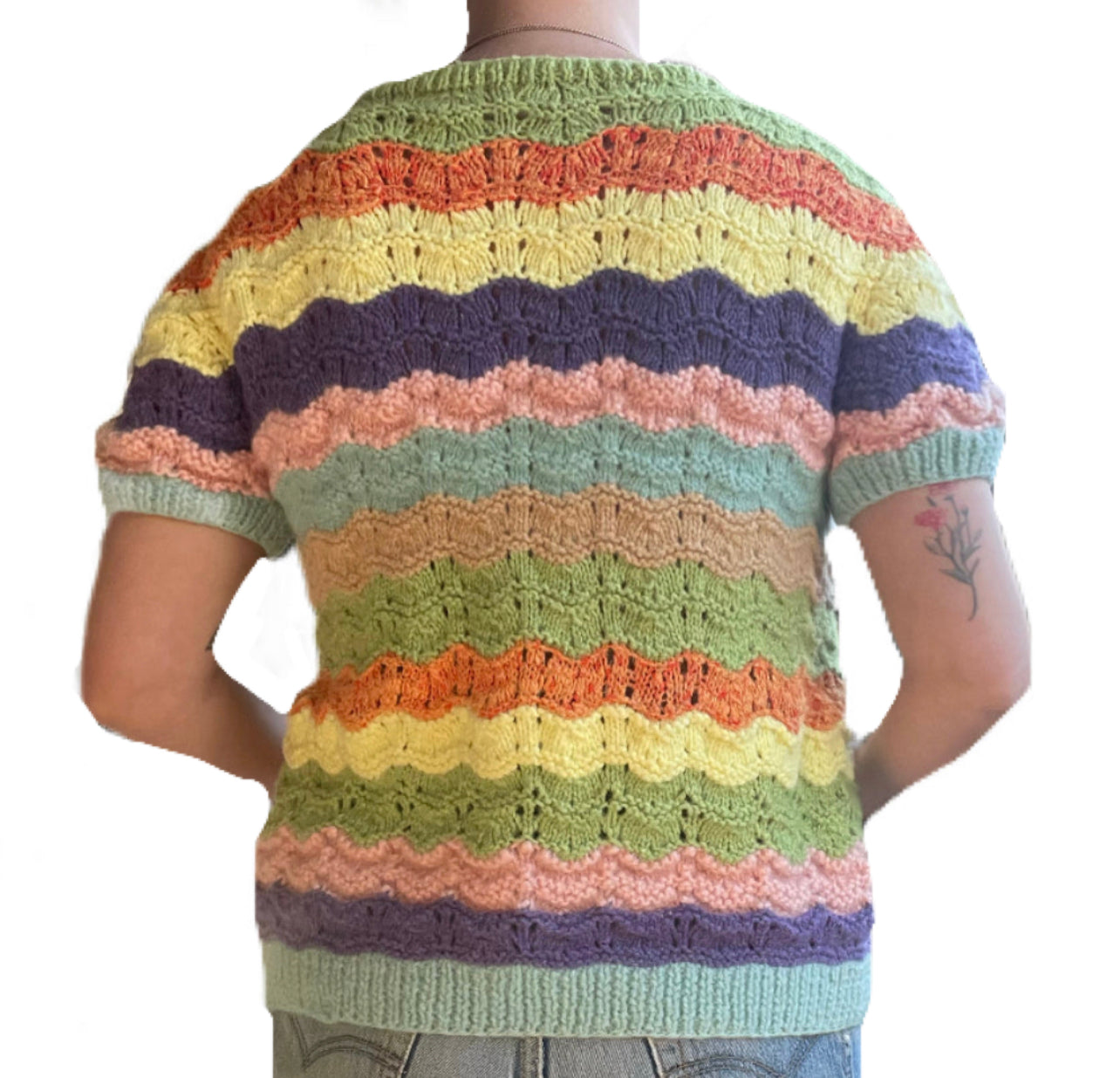 Vintage Wavy Rainbow Knit Sweater Top (M)