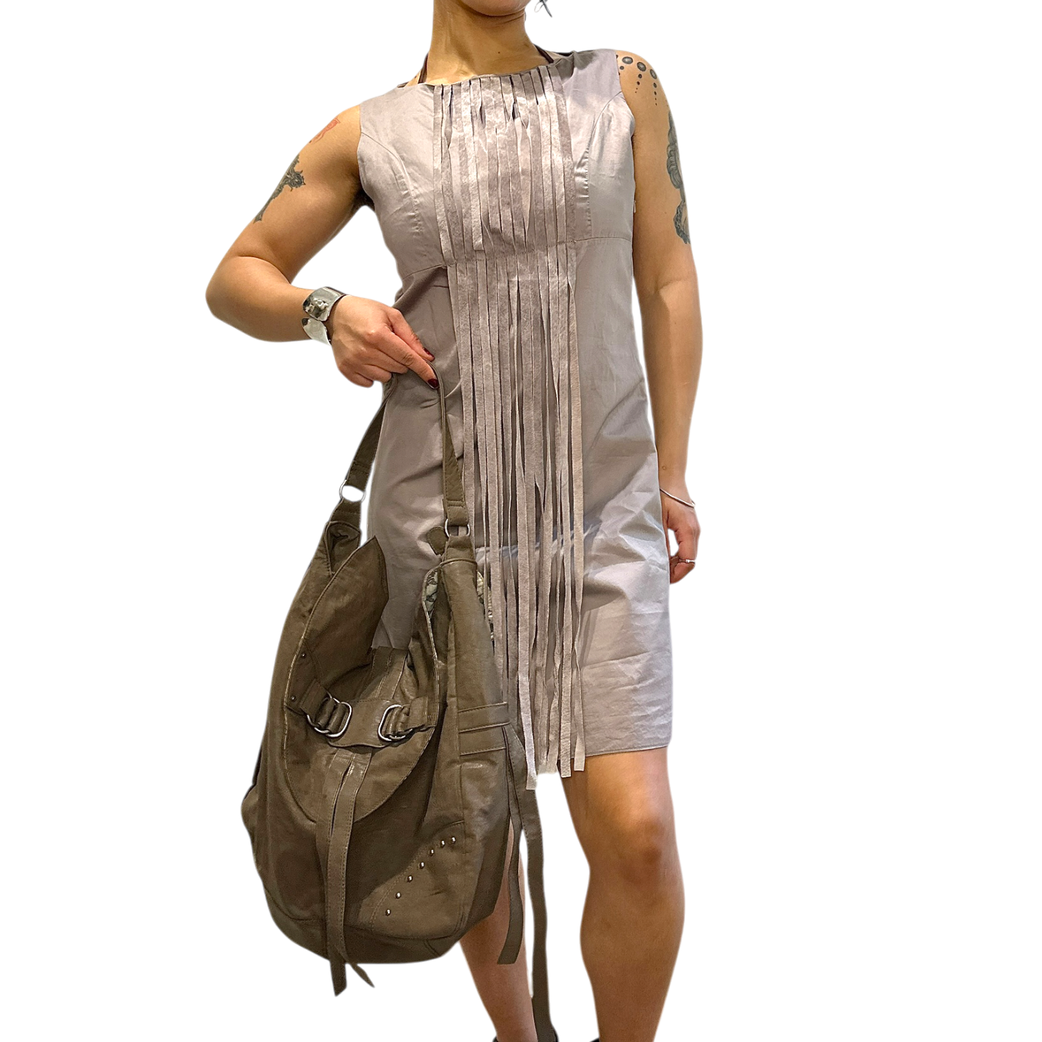 Vintage Avant Garde Suede Fringe Shift Mini Dress (EU 38 GB 10)