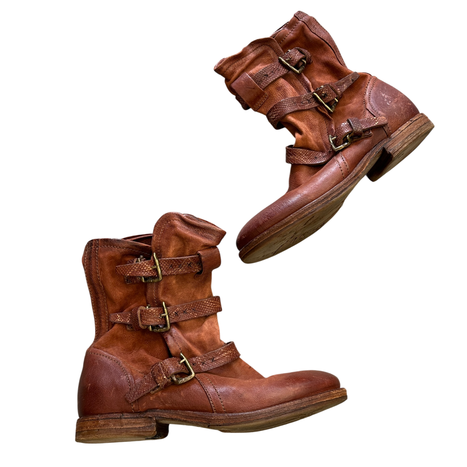 Vintage AS.98 Slouch Moto Buckle Leather Ankle Boots (US 6.5-7)