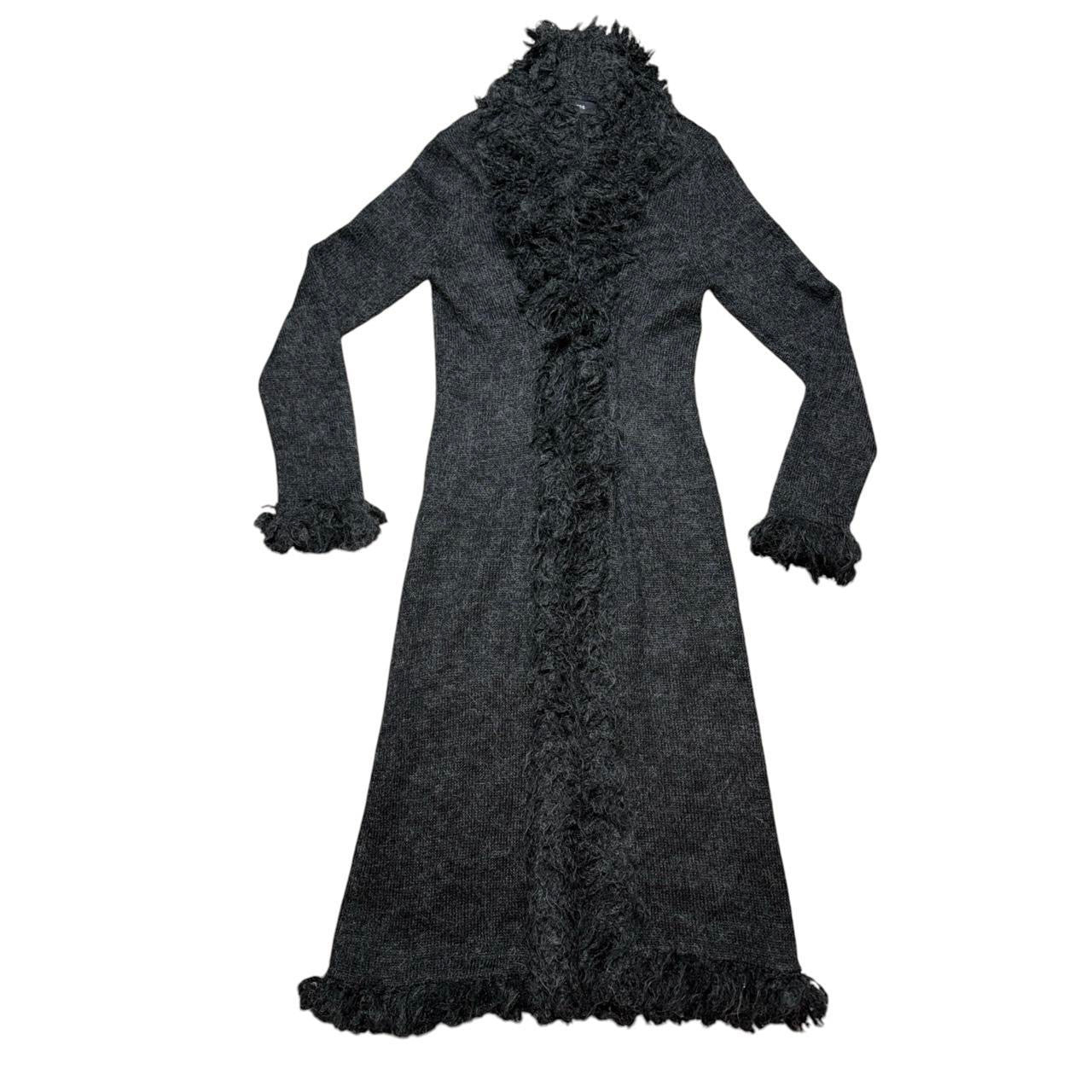 Express Dark Grey Shag Trim Knit Duster Cardigan (M)