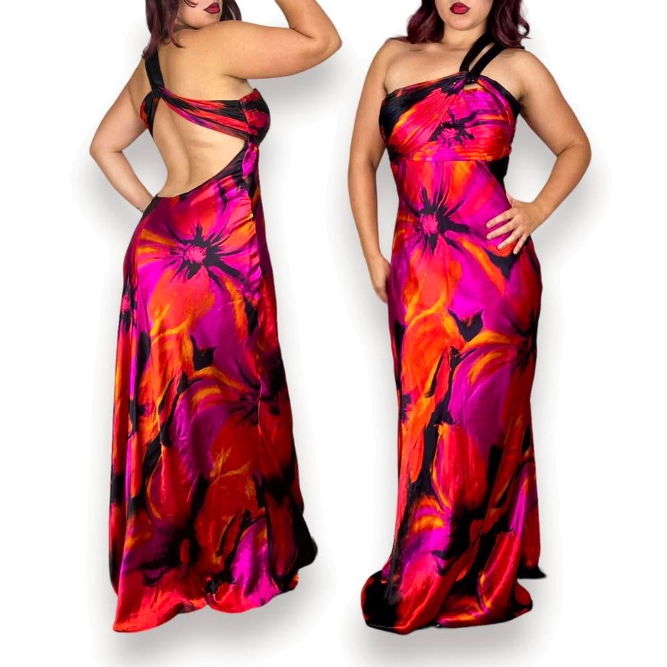 2000s Floral Satin Evening Gown (L/XL)