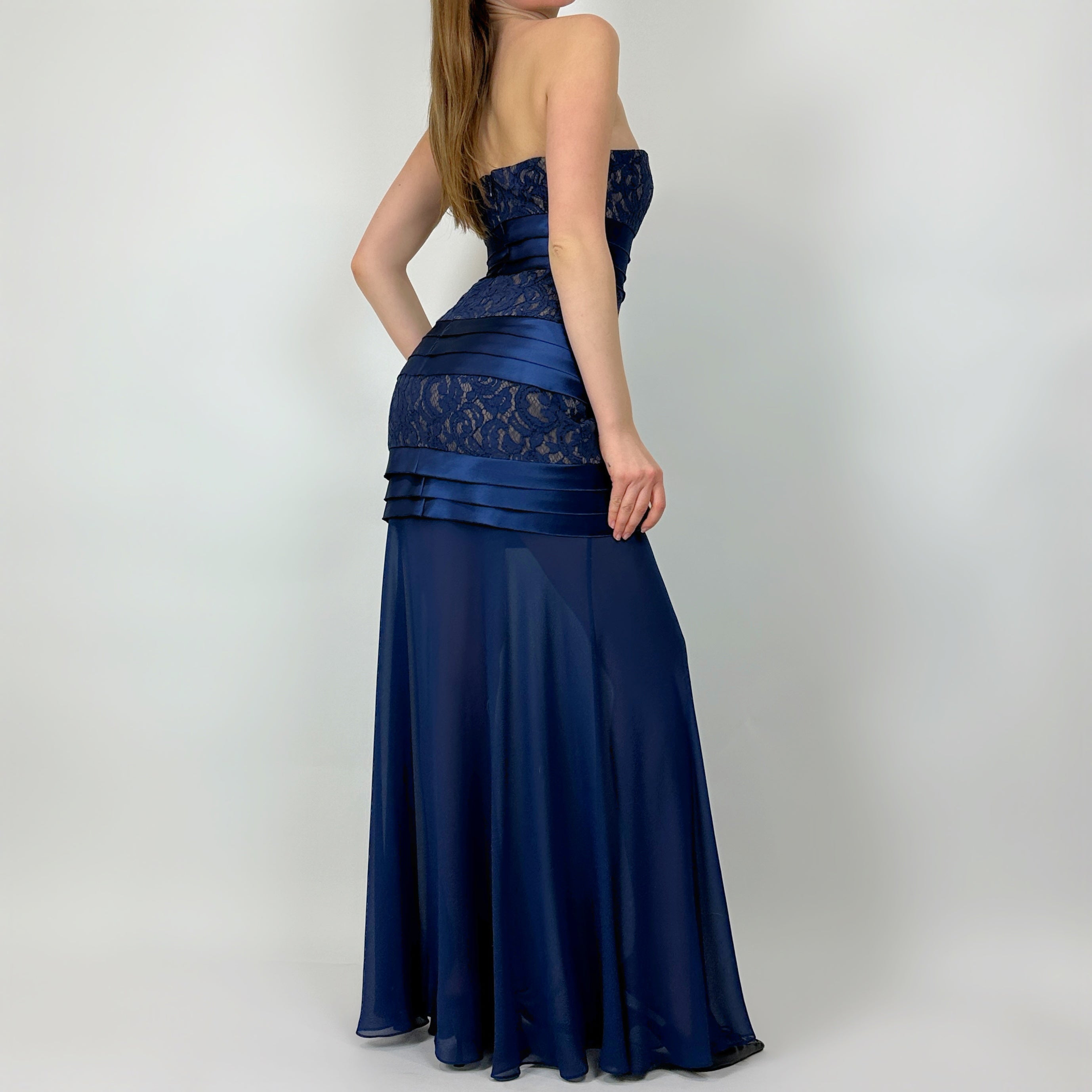 2000s Blue Lace Drop Waist Gown (S)