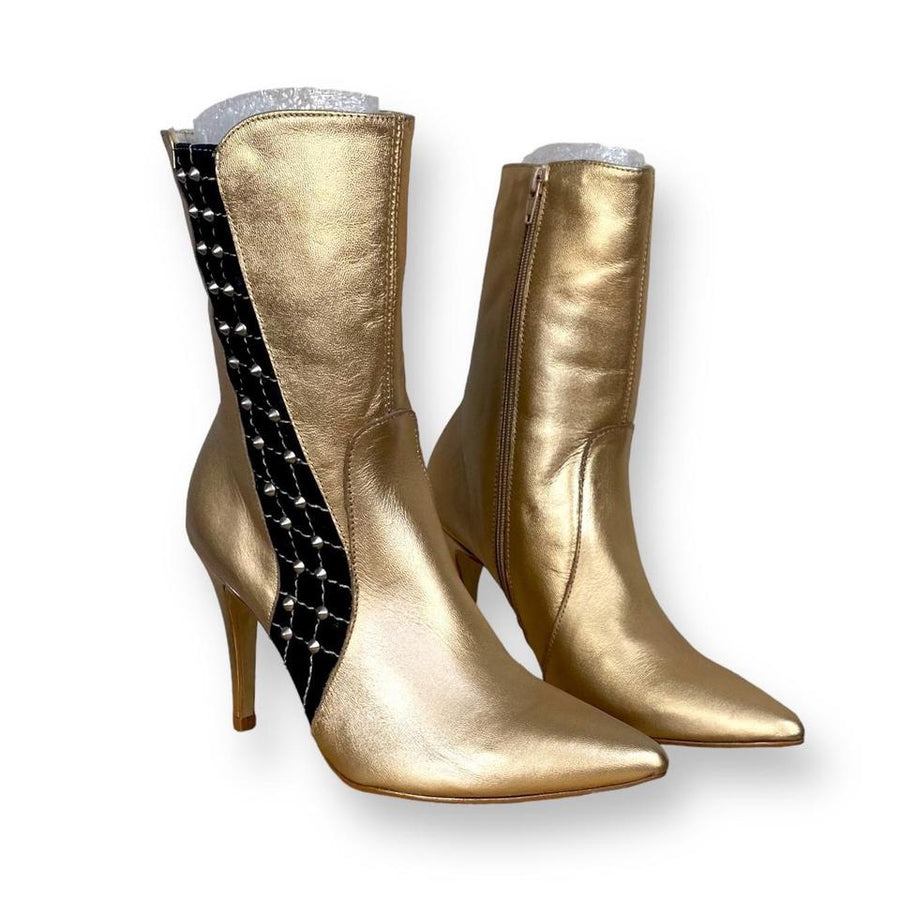 Y2K Golden Leather Stiletto Boots (Size 6)