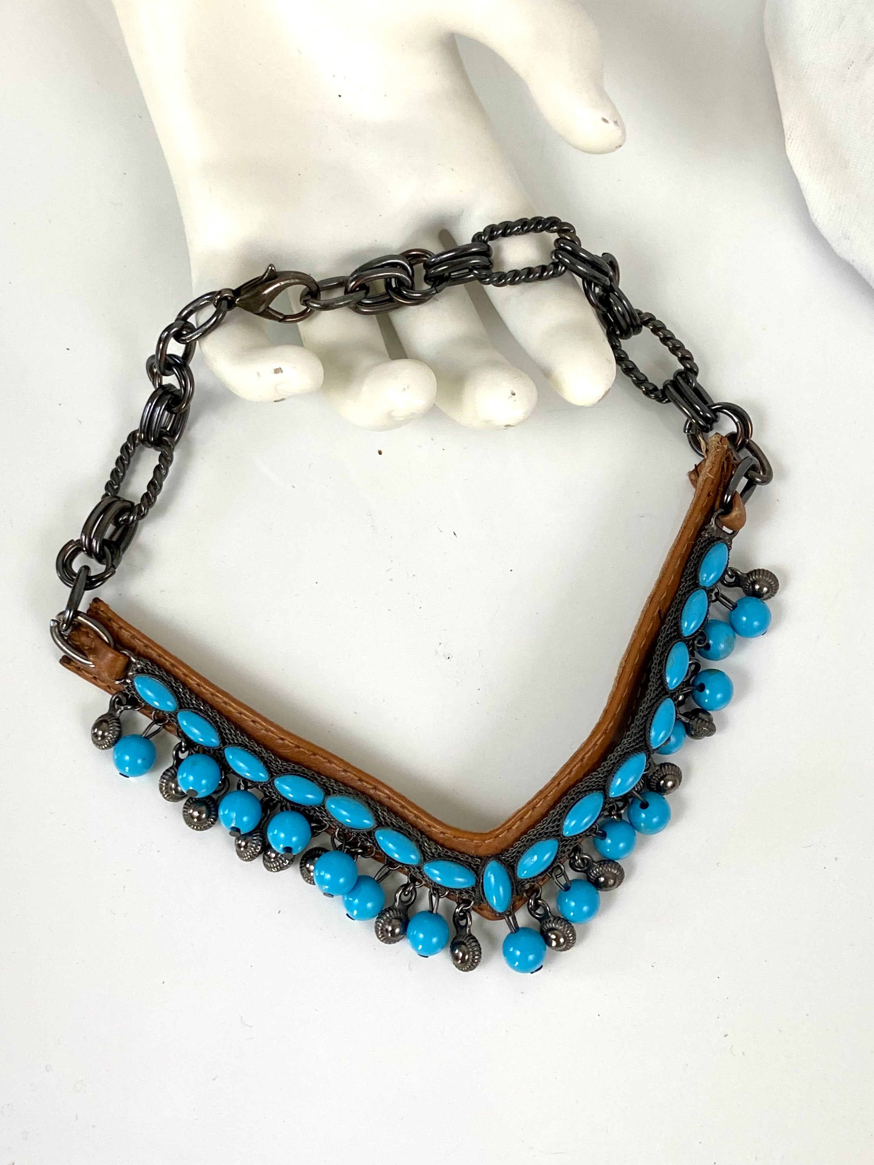 Leather & beads choker for