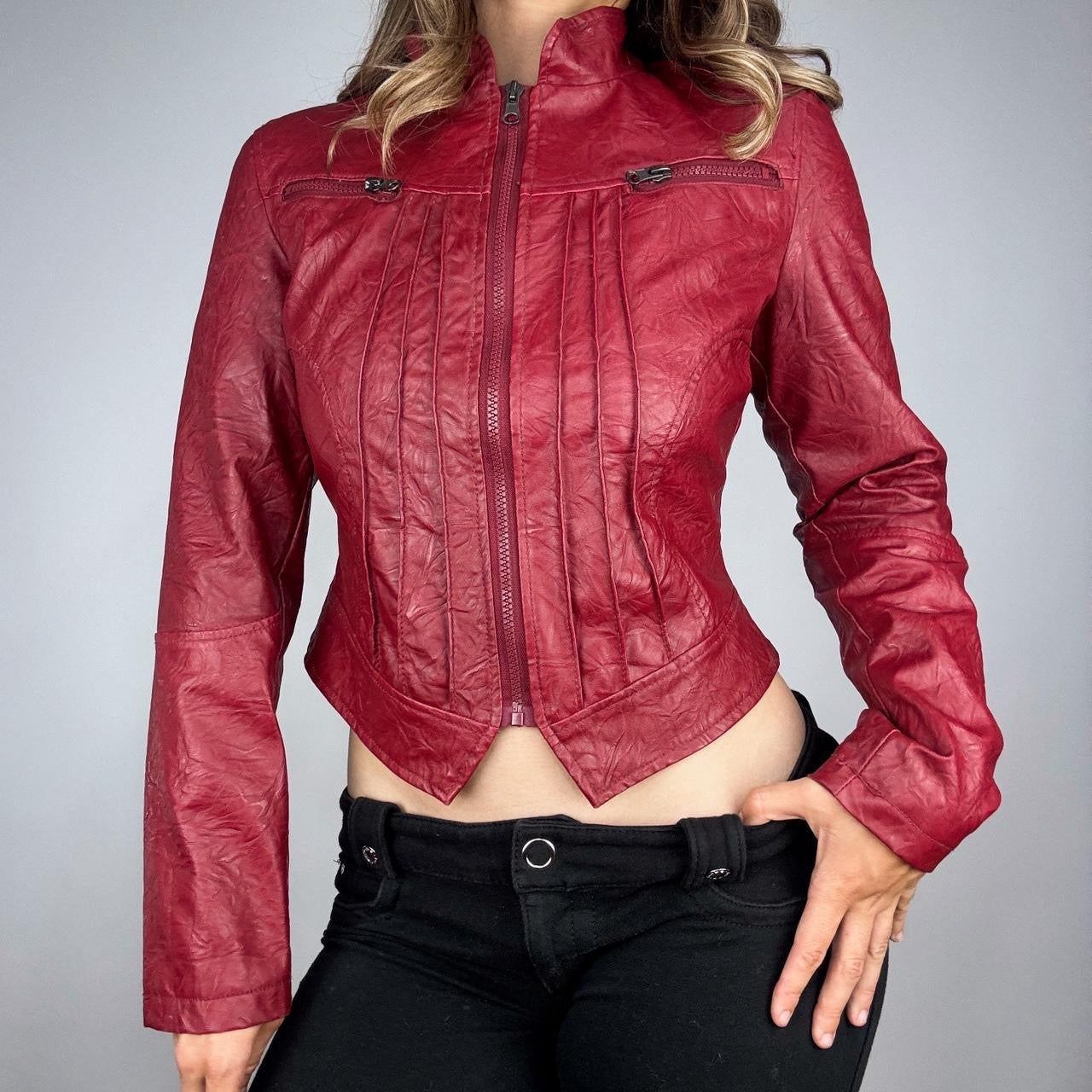 2000s Cherry Leather Moto Jacket (S)