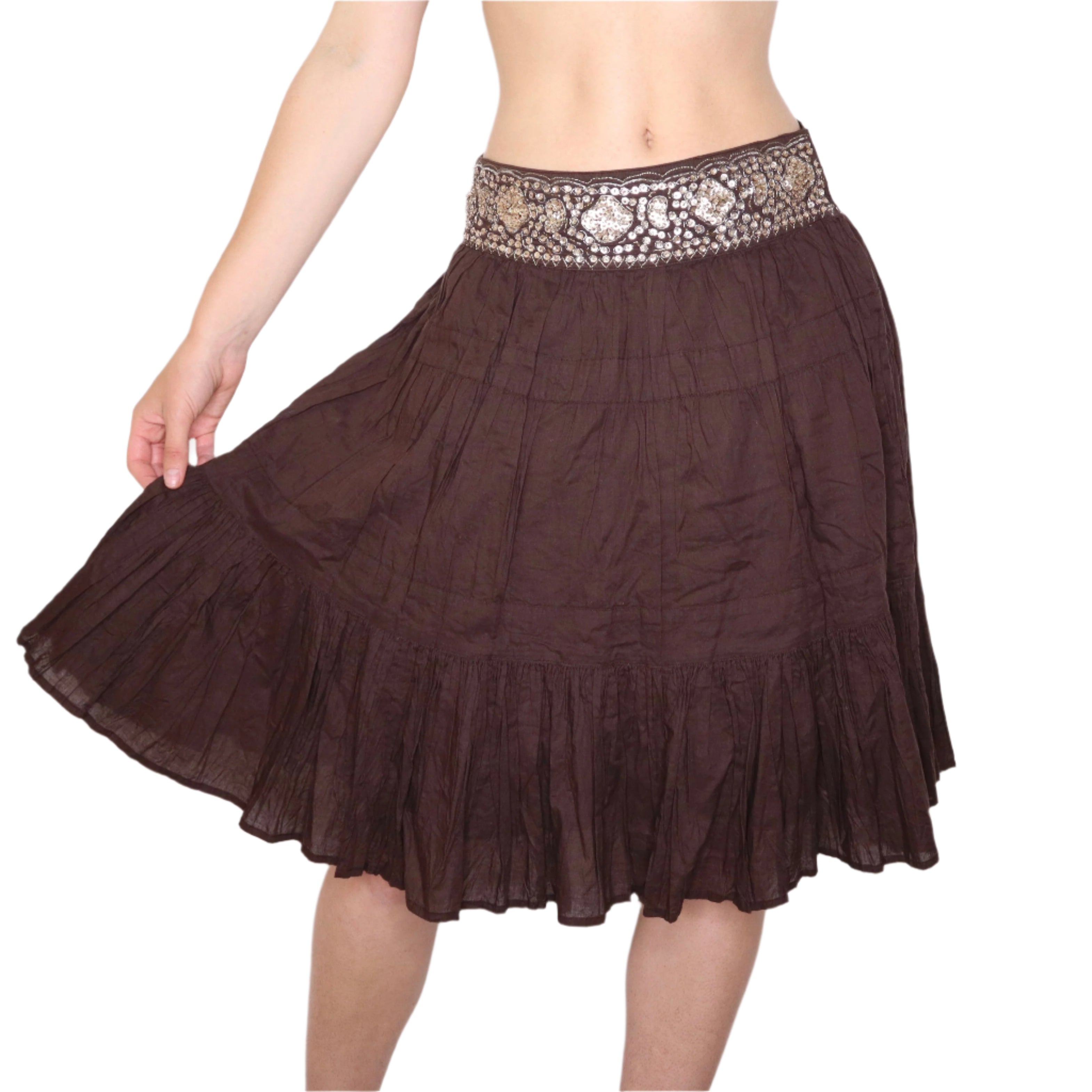 Y2K Brown Beaded Boho Midi Skirt (XS/S)