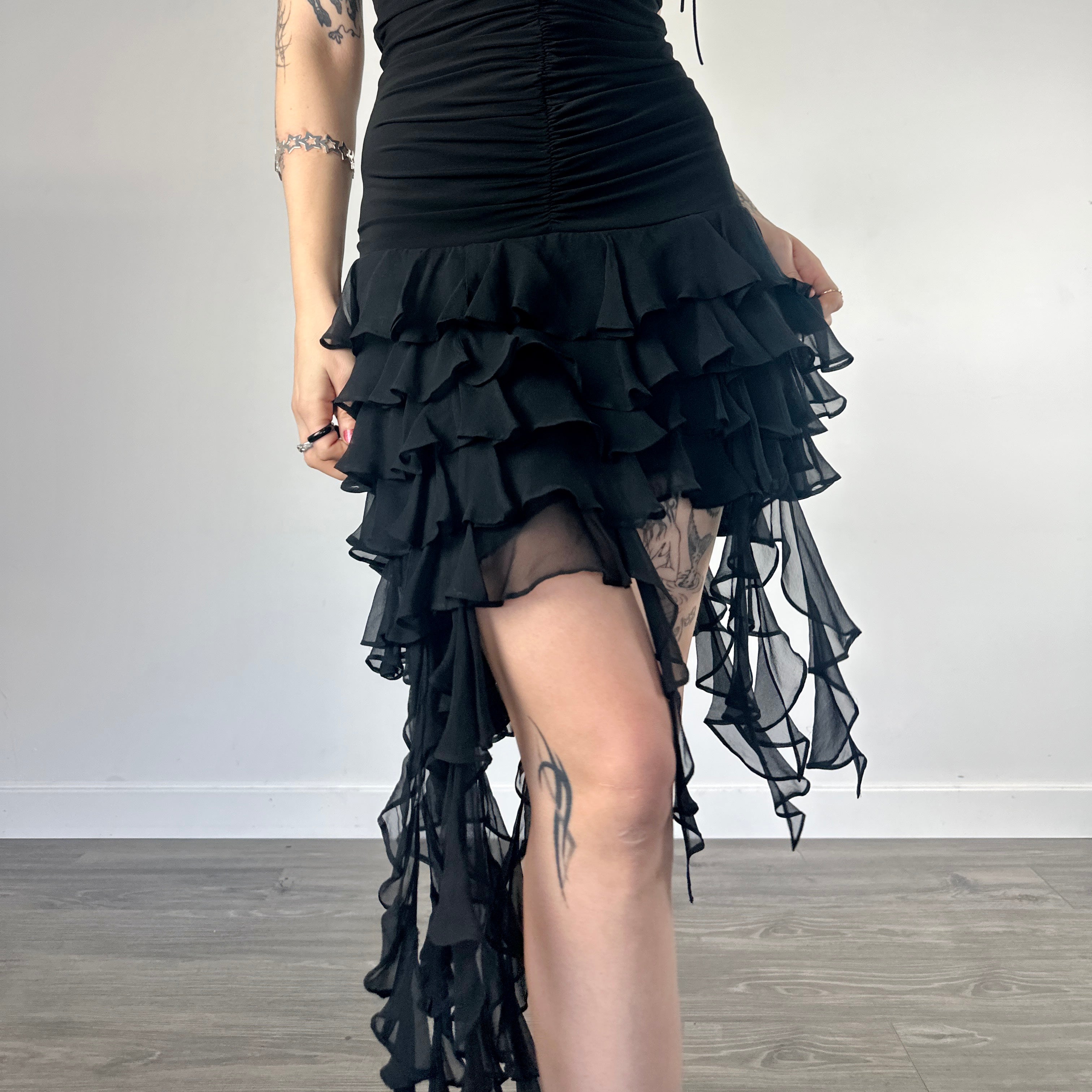 Noir Flirty Ruffle Halter Dress (S)