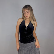90s Velvet Charm Detail Halter Top (S)