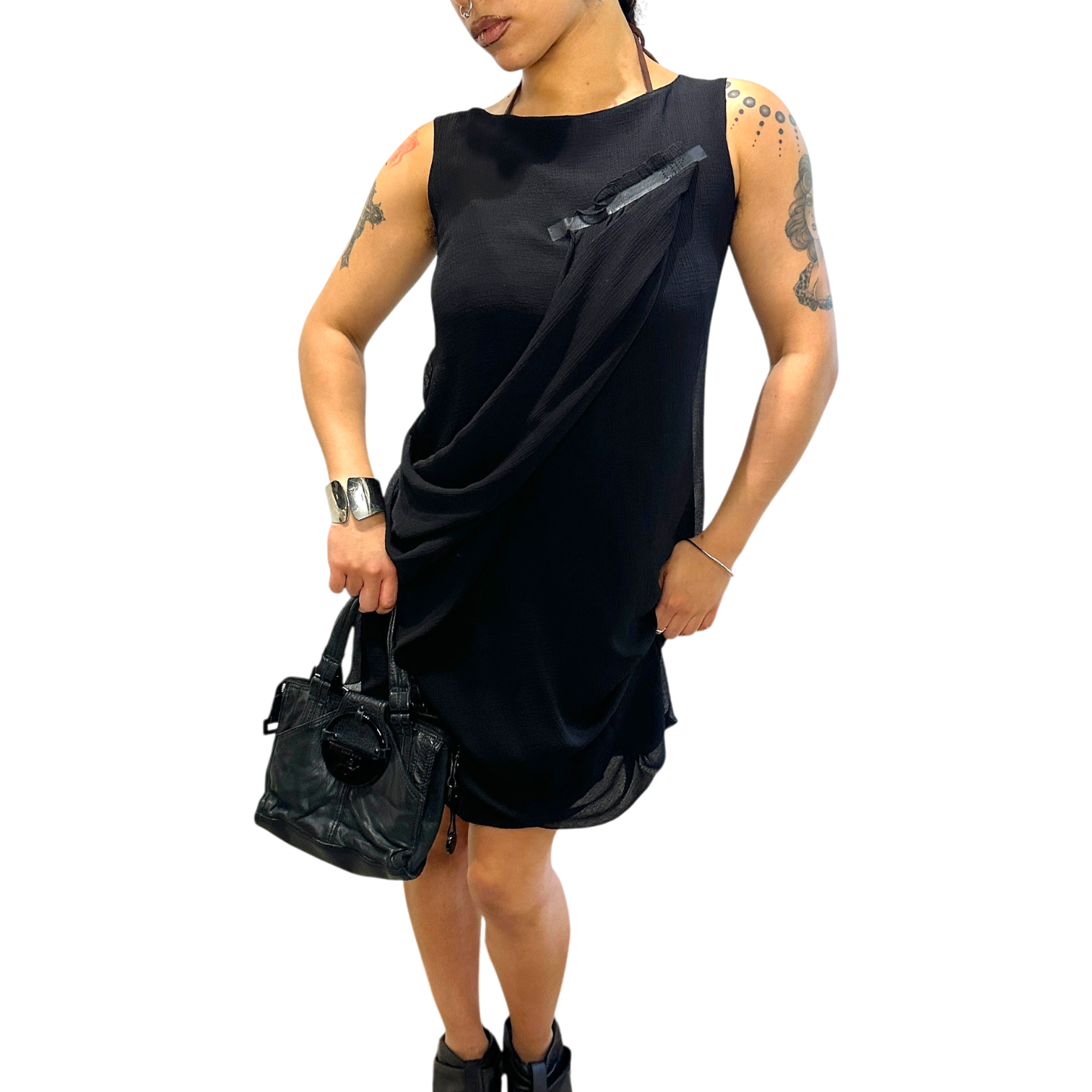 Vintage Cop Copine Avant Garden Drape Black Dress (S)
