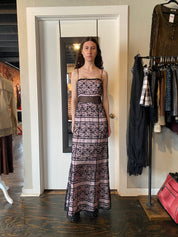 Black Pink Lace Maxi Dress (S)