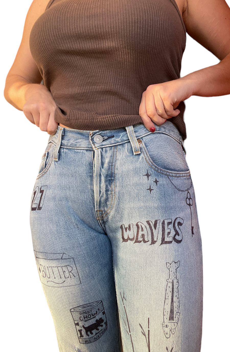 Handmade Vintage Mid-Rise Levi's with Hand-Done Drawings — Holy Thrift