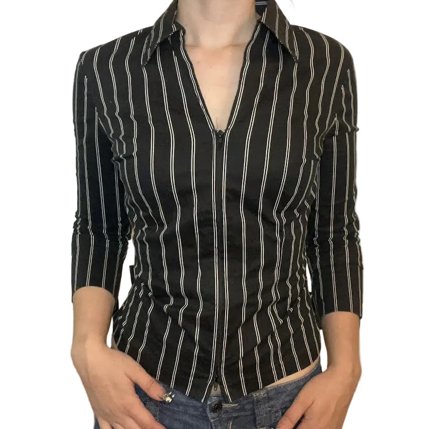 90s striped office siren top (l)