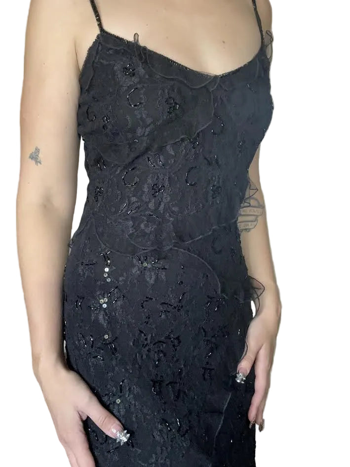 cache beaded dress Vintage Vintage ivory silk beaded gown