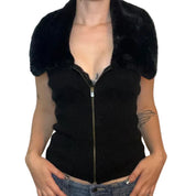 knitted wool fur collar vest (s)